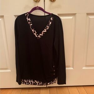 Black Leopard Trim Women's Top